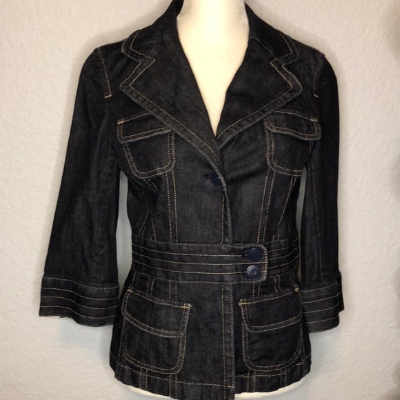 Ann Taylor Dark Wash 3/4 Sleeve Denim Jacket Blazer 2 - Picture 1 of 12